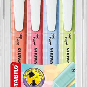 stabilo swing cool pastel pack de 4 marcadores fluorescentes cuerpo plano punta biselada trazo entre 1 y 4mm tinta con base de agua colores surtidos