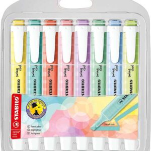 stabilo swing cool pastel pack de 8 marcadores fluorescentes cuerpo plano punta biselada trazo entre 1 y 4mm tinta con base de agua colores surtidos