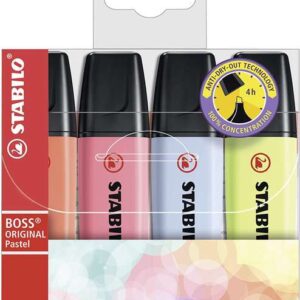 stabilo boss 70 pastel pack de 4 marcadores fluorescentes trazo entre 2 y 5mm recargable tinta con base de agua colores surtidos