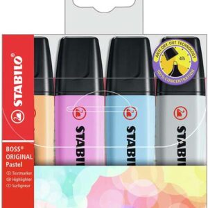 stabilo boss 70 pastel pack de 4 marcadores fluorescentes trazo entre 2 y 5mm recargable tinta con base de agua colores surtidos