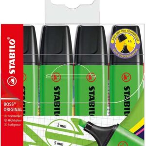 stabilo boss 70 pack de 4 marcadores fluorescentes trazo entre 2 y 5mm recargable tinta con base de agua color verde