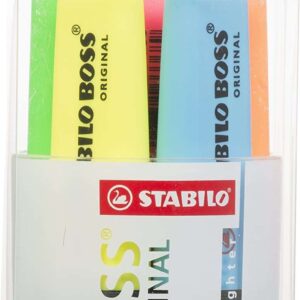 stabilo boss 70 pack de 6 marcadores fluorescentes practico cubilete de escritorio trazo entre 2 y 5mm recargable tinta con base de agua colores surtidos