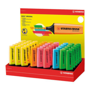 stabilo boss 70 expositor de 45 marcadores fluorescentes trazo entre 2 y 5mm recargable tinta con base de agua colores surtidos