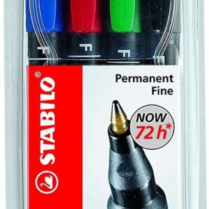 stabilo ohpen pack de 4 rotuladores permanentes punta fina trazo de 0.7mm agarre antideslizante tapon ventilado colores surtidos