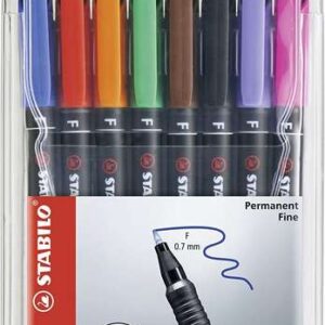 stabilo ohpen pack de 8 rotuladores permanentes punta fina trazo de 0.7mm agarre antideslizante tapon ventilado colores surtidos