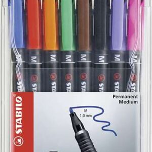 stabilo ohpen pack de 8 rotuladores permanentes punta media trazo de 1mm agarre antideslizante tapon ventilado colores surtidos