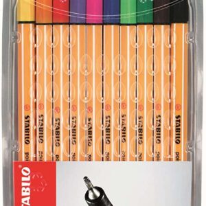 stabilo point 88 pack de 10 rotuladores de punta fina de fibra trazo de 0.4 mm tinta con base de agua colores surtidos
