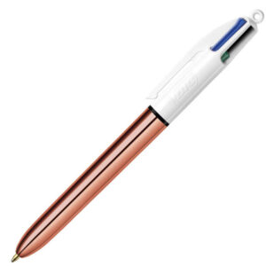 bic 4 colours rose gold boligrafo de bola retractil punta media de 1.0 mm tinta con base de aceite cuerpo rosa metalizado/blanco