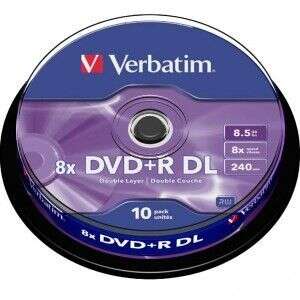 verbatim dvd+r doble capa 8x 8.5gb (tarrina 10 uds)