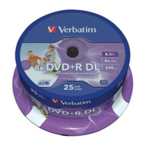 verbatim dvd+r doble capa printables 8x 8.5gb (tarrina 25 uds)