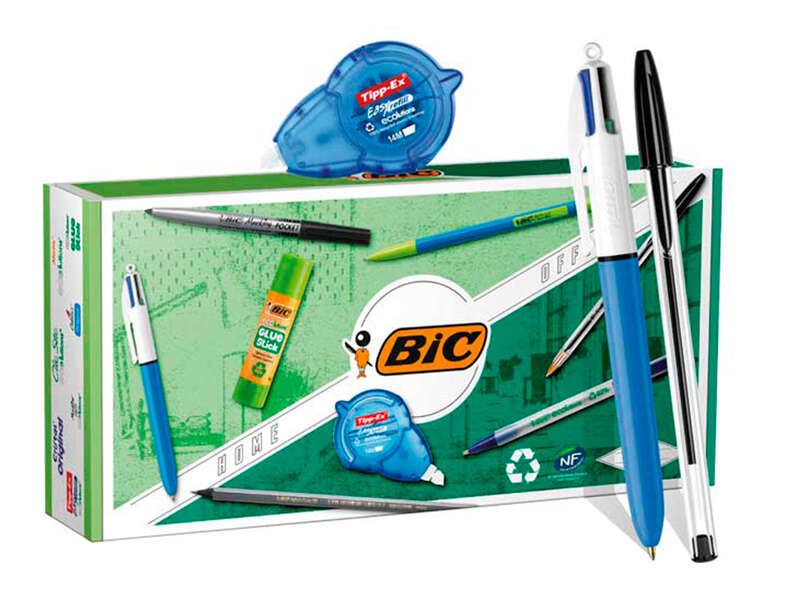 bic office ecolutions pack de oficina 9 piezas boligrafos + portaminas + lapiz + rotulador + pegamento barra y cinta correctora