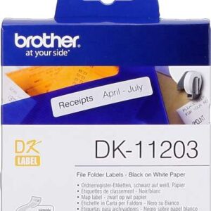brother dk11203 etiquetas originales precortadas para carpetas 17x87 mm 300 unidades texto negro sobre fondo blanco