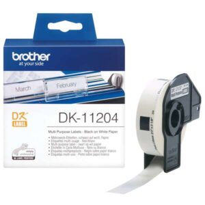 brother dk11204 etiquetas originales precortadas multiproposito 17x54 mm 400 unidades texto negro sobre fondo blanco