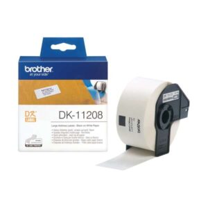 brother dk11208 etiquetas originales precortadas de direccion grandes 38x90 mm 400 unidades texto negro sobre fondo blanco