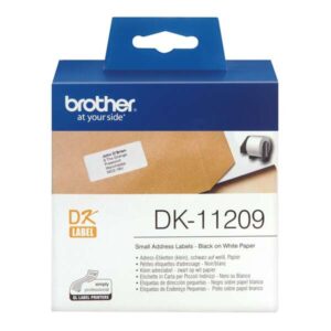 brother dk11209 etiquetas originales precortadas de direccion pequeñas 29x62 mm 800 unidades texto negro sobre fondo blanco