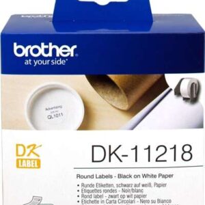 brother dk11218 etiquetas originales precortadas circulares 24 mm de diametro 1000 unidades texto negro sobre fondo blanco