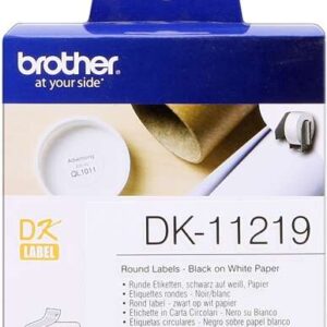 brother dk11219 etiquetas originales precortadas circulares 12 mm de diametro 1200 unidades texto negro sobre fondo blanco