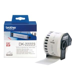 brother dk22223 etiquetas originales de tamaño personalizado ancho 50mm x 30,48 metros texto negro sobre fondo blanco