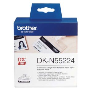brother dkn55224 etiquetas no adhesivas originales de tamaño personalizado ancho 54mm x 30,48 metros texto negro sobre fondo blanco