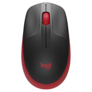 logitech m190 full size raton inalambrico usb 1000dpi 3 botones gran tamaño uso ambidiestro color negro/rojo