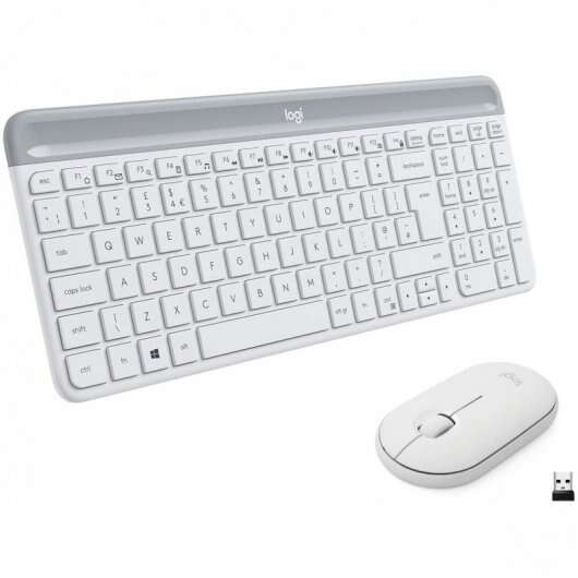 logitech mk470 slim pack inalambrico usb teclado 12 teclas fn + raton 1000dpi 3 botones ultafinos silenciosos uso ambidiestro color blanco