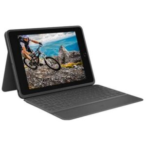 logitech rugged folio funda con teclado inalambrico para ipad 7ª y 8ª generacion 10.2" escritura silenciosa teclas de acceso directo antiderrames cierre magnetico color gris