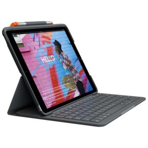 logitech slim folio funda con teclado bluetooth para ipad 7ª y 8ª generacion 10.2" escritura, dibujo y lectura color gris