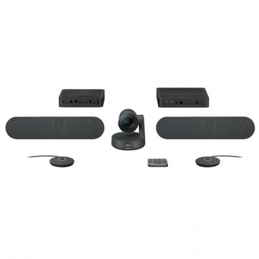 logitech rally plus kit de videoconferencias camara ptz ultra hd 4k usb c 3.0 2x altavoz con cancelacion de eco 2x microfono con alcance hasta 4.5m hub de pantalla y hub de sobremesa mando a distancia color negro
