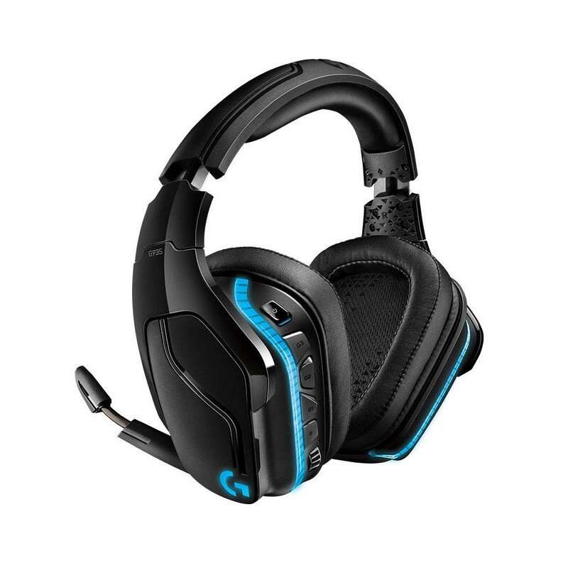 logitech g935 auriculares gaming inalambricos dts 7.1 lightsync con microfono iluminacion rgb autonomia hasta 12h microfono plegable diadema ajustable almohadillas acolchadas controles en auricular color negro