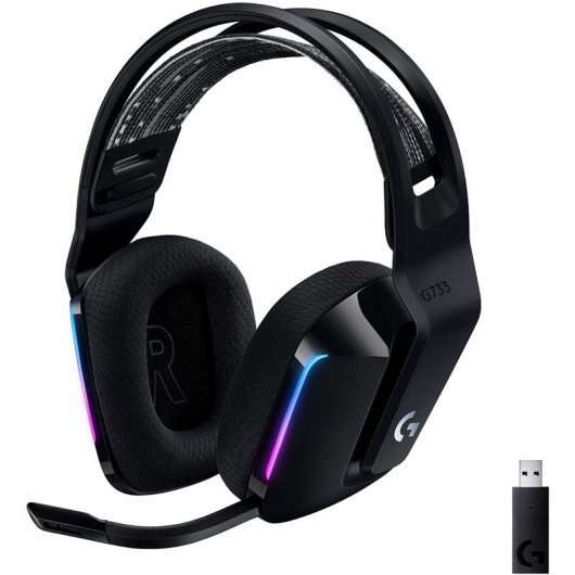 logitech g733 auriculares gaming inalambricos dts 7.1 con microfono tecnologia lightspeed iluminacion rgb autonomia hasta 29h microfono extraible almohadillas acolchadas controles en auricular color negro