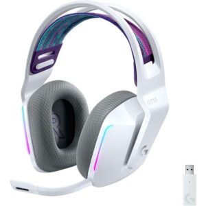 logitech g733 auriculares gaming inalambricos dts 7.1 con microfono tecnologia lightspeed iluminacion rgb autonomia hasta 29h microfono extraible almohadillas acolchadas controles en auricular color blanco