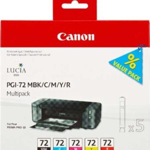 canon pgi72 pack de 5 cartuchos de tinta originales negro mate, cyan, magenta, amarillo, rojo 6402b009