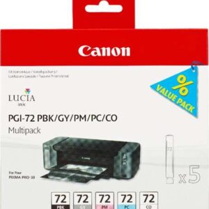canon pgi72 pack de 5 cartuchos de tinta originales negro photo, gris, magenta photo, cyan photo, optimizador 6403b007
