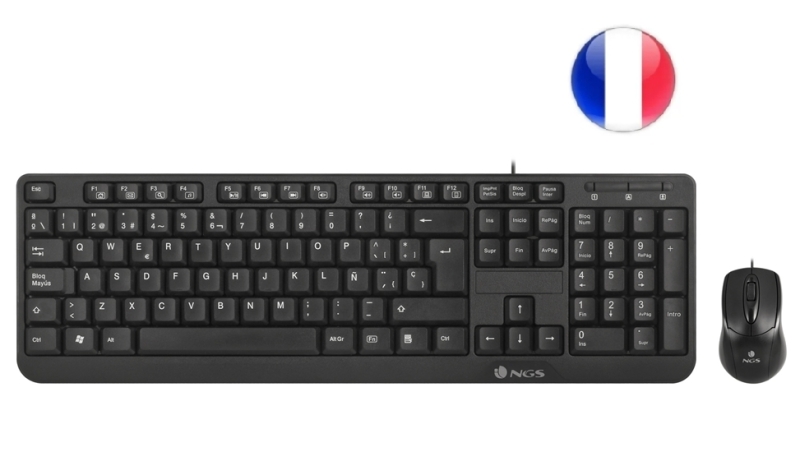 ngs cocoa kit teclado multimedia y raton con cable qwerty frances 12 teclas multimedia color negro