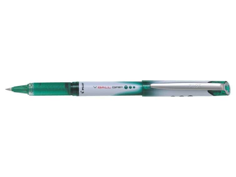 pilot boligrafo de tinta liquida v ball grip 07 punta de bola conica 0.7mm trazo 0.5mm grip de goma color verde