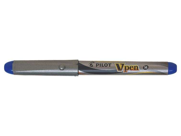 pilot pluma estilografica v pen silver desechable tinta liquida punta de acero trazo de 0.5mm color azul