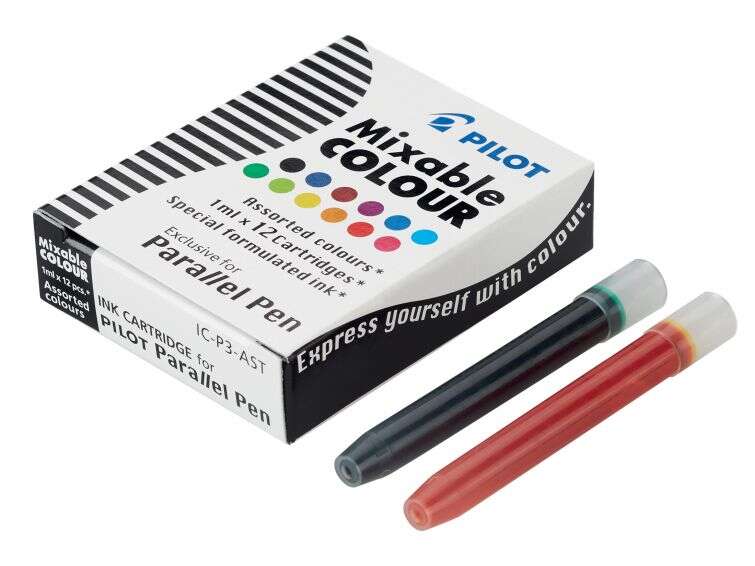 pilot pack de 12 recargas para pluma estilografica parallel capacidad 1ml colores surtidos
