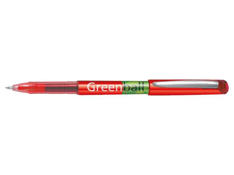 pilot boligrafo de tinta liquida greenball recargable fabricado con plastico reciclado punta media 0.7mm trazo 0.35mm color rojo