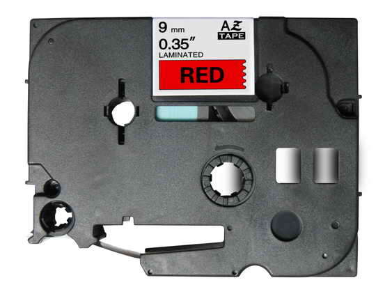brother tze421 cinta laminada generica de etiquetas texto negro sobre fondo rojo ancho 9mm x 8 metros