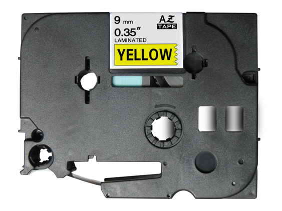 brother tze621 cinta laminada generica de etiquetas texto negro sobre fondo amarillo ancho 9mm x 8 metros