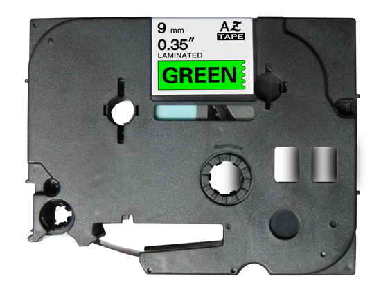 brother tze721 cinta laminada generica de etiquetas texto negro sobre fondo verde ancho 9mm x 8 metros
