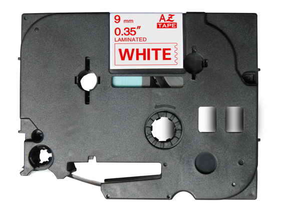 brother tze222 cinta laminada generica de etiquetas texto rojo sobre fondo blanco ancho 9mm x 8 metros