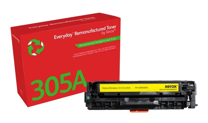 xerox everyday hp ce412a amarillo cartucho de toner remanufacturado reemplaza 305a