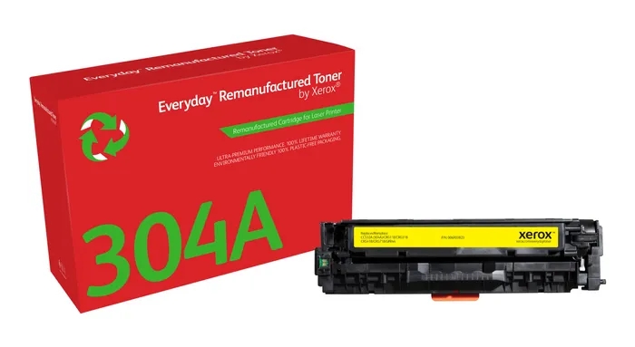 xerox everyday hp cc532a amarillo cartucho de toner remanufacturado reemplaza 304a