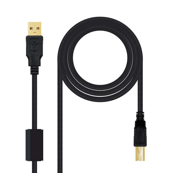 nanocable cable de impresora con ferrita usb b 2.0 macho a usb a macho 3m