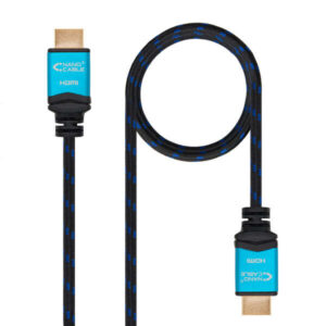 nanocable cable hdmi v2.0 macho a hdmi v2.0 macho 1.50m 4k@60hz 18gbps alta velocidad recubierto nylon trenzado color negro/azul