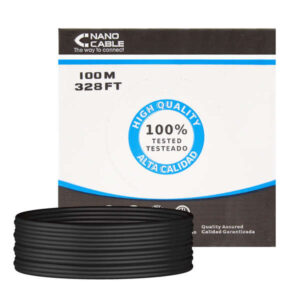 nanocable bobina de cable de red rigido impermeable para exterior rj45 cat.6 utp awg24 100m color negro