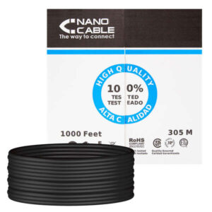 nanocable bobina de cable de red rigido impermeable para exterior rj45 cat.6 utp awg24 305m color negro
