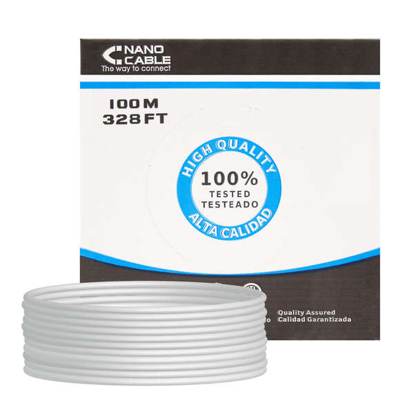 nanocable bobina de cable de red rigido rj45 cat.6 ftp awg24 100m color gris