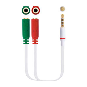 nanocable cable adaptador audio jack 3.5mm macho 4 pines a 2x jack 3.5mm hembra 3 pines 0.20m color blanco